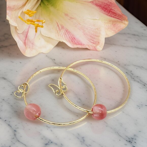 Straight hammered Pink Agate Charm Bracelet - Picture 2 of 5